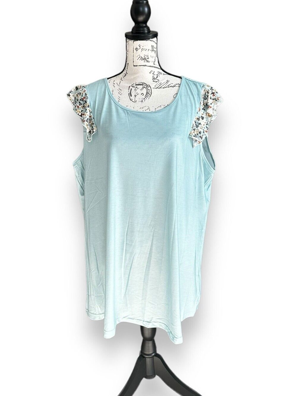 Bloomchic Plus Aqua Ditsy Floral Ruffle Tank Top 18/20